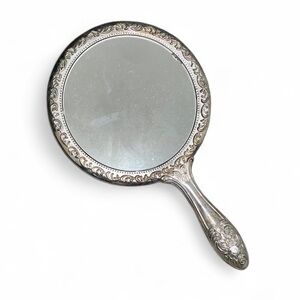 Vintage Victorian Style Silver Colored Round Hand Mirror